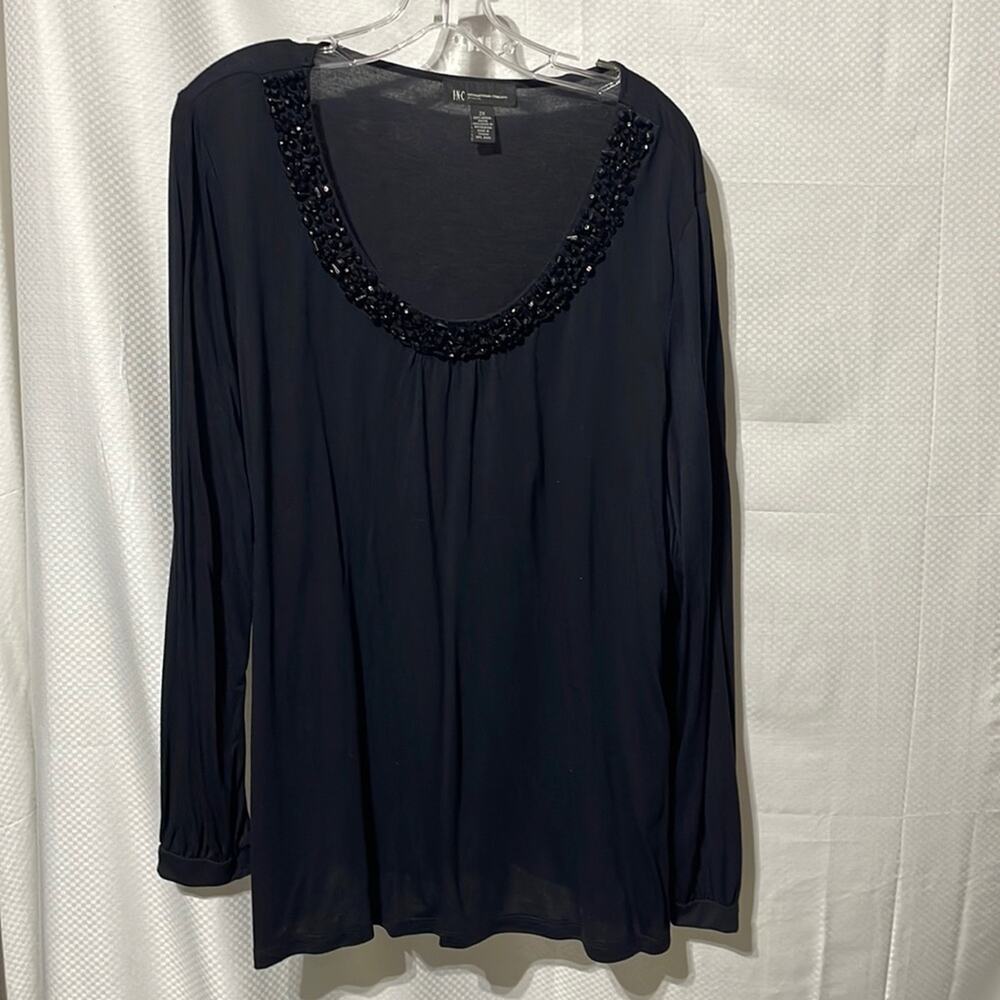 Inc 2x black beaded scoop neck long sleeve soft t like shirt worn once euc